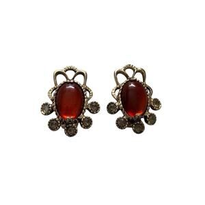 Selro Corp Gold tone Rhinestone Crystal & Lucite Cabochon Clip Earrings